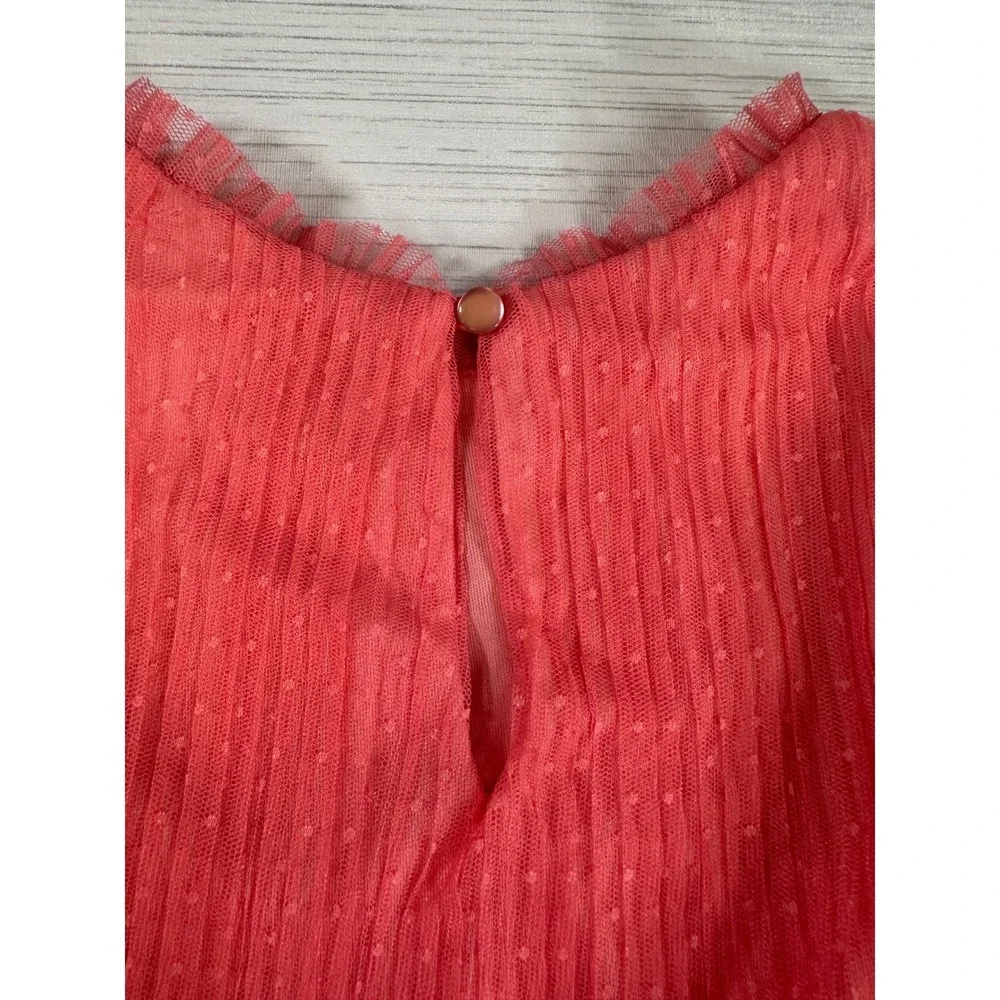 Zenzi Girls Watermelon Pink Swiss Dot Tulle Tiered Ruffle Party Dress Size M 8